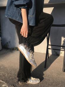 FRIFUL 女士网纱蕾丝休闲百搭日常裤 - 黑色 - 查看 7