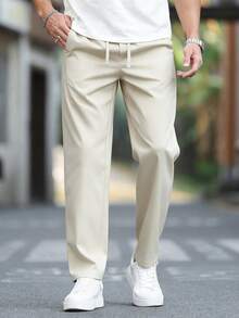 Manfinity Homme 男士纯色休闲裤 - 米色 - 查看 5