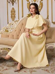 Modelyn Đầm dài nữ đính đá, thắt eo, thiết kế áo choàng, đầm phù dâu, đầm mùa hè. - Vàng nhạt - Xem 5