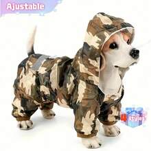 1件迷彩宠物狗雨衣，狗狗雨衣，涤纶材质，防水带帽，带反光条，四脚设计，带牵引绳孔，适合小型、中型和大型犬 - 彩色 - 查看 1