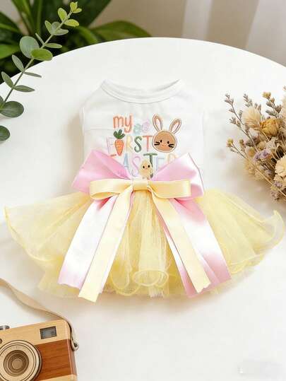 PETSIN 1pc Pet Dress, Cute Embroidered Bunny Dress, Cat/Dog Universal Clothes, Thin Puffed Skirt For Spring And Summer