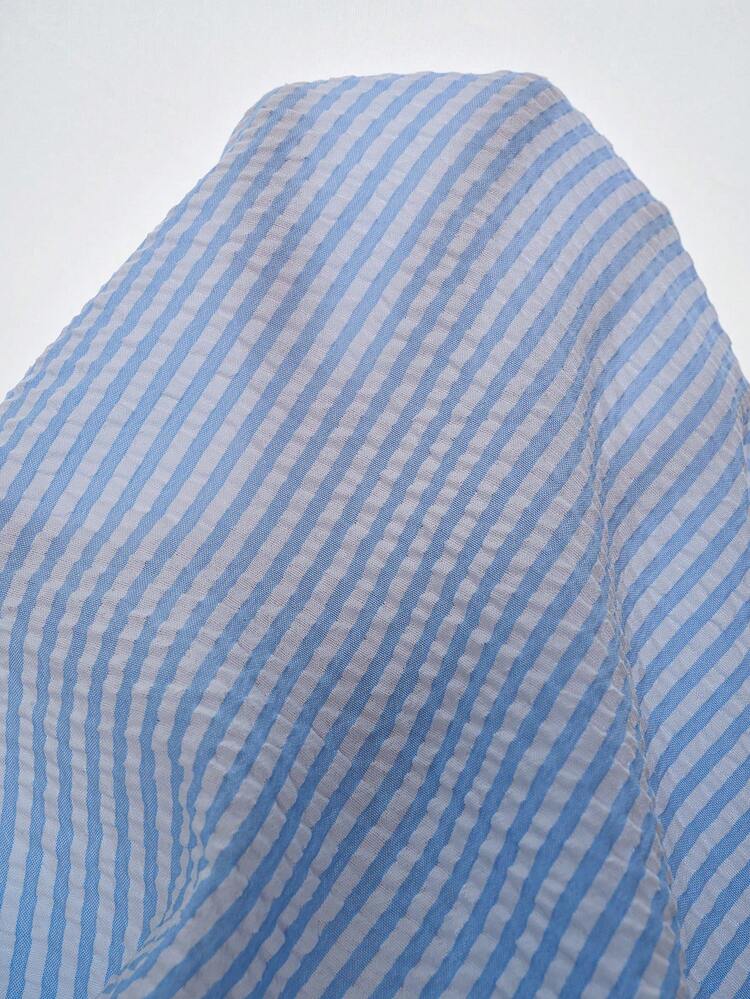 Plus Size Women's Summer Casual Vacation Country Blue & White Striped Contrast Lace Trim Short Front Long Back Short Sleeve Loose Blouse Top Shirt,Summer Outfits For Women ,Vacation Outfits Women ,Holiday Outfits For Women,Going Out Outfits,2026 New Clothes,Simple And Fashionable For Everyday Wear,Suitable For Summer, Vacation, Daily Wear, Festival Outfits For Women,Country Concert Outfit,Beach Outfits For Women,Going Out Tops,Gifts For Mother,Tunic Blouse