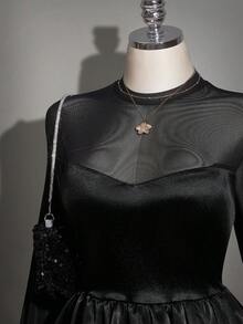 SHEIN ICON Falda de burbuja con parches de malla de talla grande - Negro - Ver 5