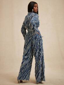 NYA SZN Bộ áo liền quần denim phong cách đường phố thời trang dành cho nữ - Rửa trung bình - Xem 2