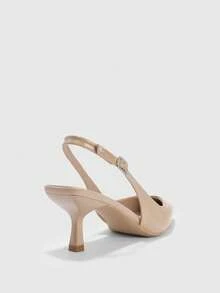 CUCCOO BIZCHIC 女士鞋履春夏新款尖头细跟中跟杏色舒适百搭气质优雅亮面低帮露跟通勤约会日常纯色高跟鞋 - 裸色漆皮 - 查看 2