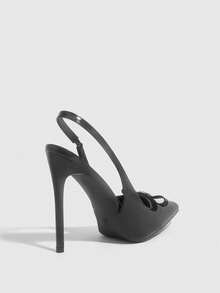 CUCCOO SZL Women Shoes Pointed Thin High Heel Black Bow Diamond Buckle Slingback Women's High Heel Shoes Fashion Sexy Dinner Party Women's Shoes - 6688-55 Mirror black - View 9