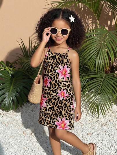 1件装 女童夏季新款露肩吊带罗纹面料白色简约百搭度假连衣裙