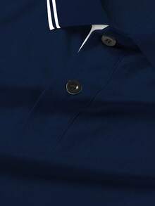 Manfinity Dauomo Plus Size Men's Casual Contrast Trim Knight Print Polo Shirt, Summer - Royal Blue - View 5