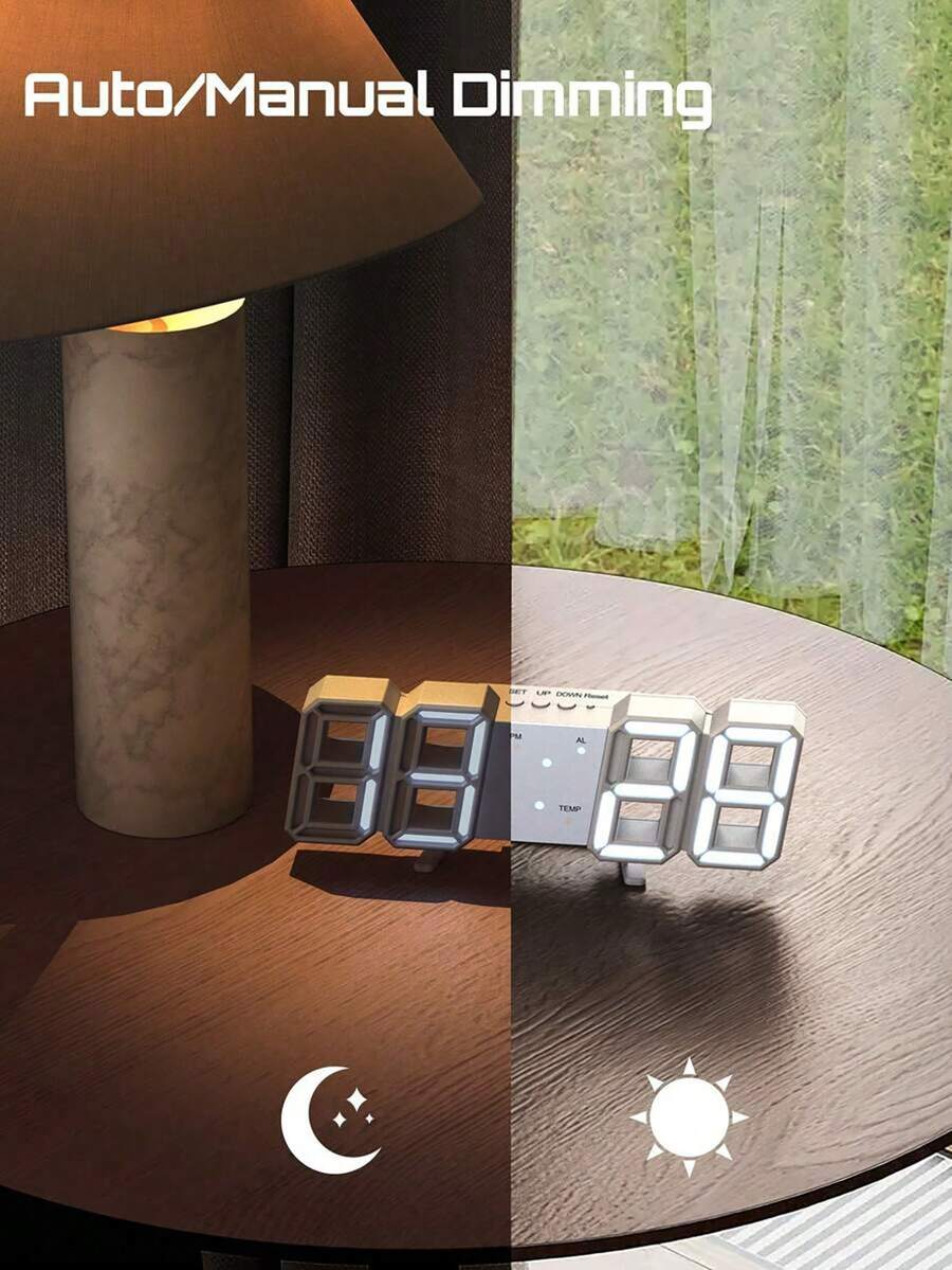 这款现代LED桌面/挂钟配备大显示屏,方便读取时间。它具有三个闹钟设置、自动亮度调节功能,并可显示时间、日期和温度,是您厨房、卧室或办公室的理想家居装饰品。 - 多色 - 查看 1