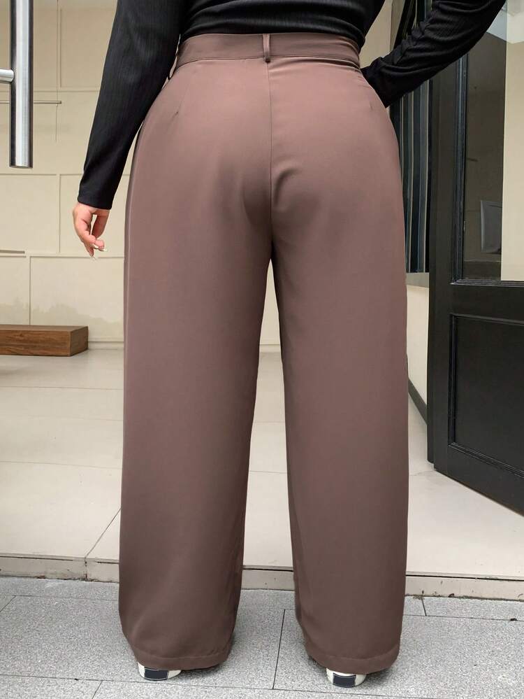 Dazy Plus Plus Size Fashionable Straight Wide Leg Loose Fit Pants For Plus-Size Women, Teacher Pants Fall