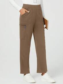 TaskEZ Pantalones de uniforme de unicolor con múltiples bolsillos - Caqui - Ver 4