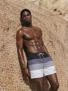 Palasendo Swim Trunks For Men Drawstring Waist Security Pockets Lightweight 4-Way Stretch Horizontal Stripes Design,Contrast Color For Beach Vacation,Gym-To-StreetMulticolor Fabric Non-Stretch Lined Beach Shorts,Hawaiian - Multicolor - View 5