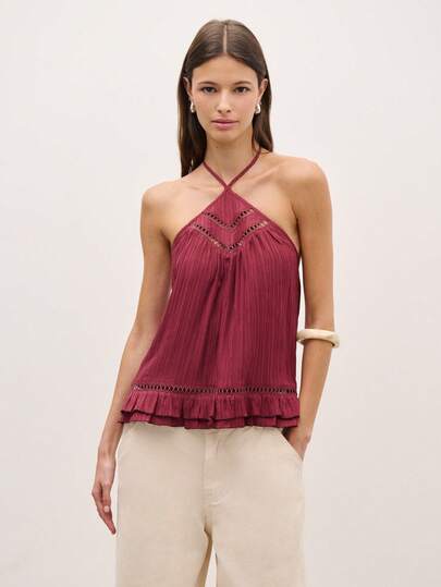 Nöista Áo hai dây buộc cổ với dây thắt nơ phía sau để điều chỉnh, dây rút có tua rua, cổ áo xếp ly và viền ren, cùng gấu áo bồng bềnh. Hoàn hảo cho các bữa tiệc mùa hè, buổi hẹn hò, hoặc buổi tối nghỉ dưỡng, trang phục hàng ngày, kỳ nghỉ, mùa xuân, lễ hội âm nhạc, ngày đi biển.