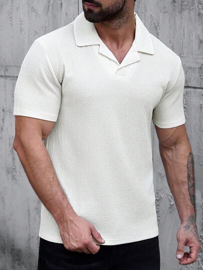 Manfinity Homme Men's Casual Solid Color Short Sleeve Polo Shirt, Versatile For Summer