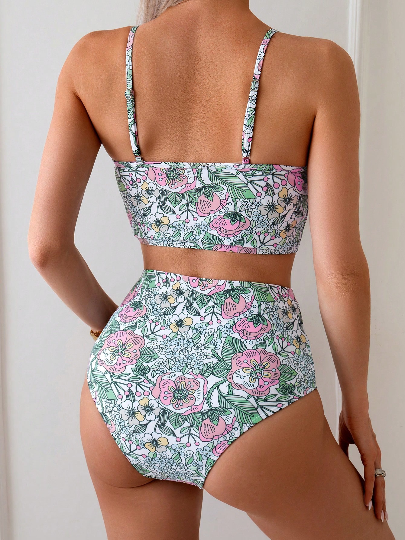 Swim Vcay Conjunto de Tankini Impresso Aleatório para Praia nas Férias de Verão, Conjunto de Duas Peças, Maiô Bikini de Cintura Alta - Multicolorido - Visão 2
