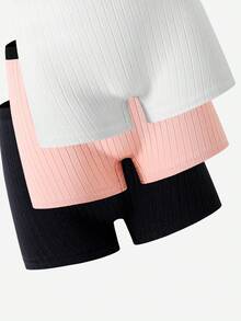 6pcs Teen Girls Minimalist Solid Color Pure Cotton Summer Simple Shorts Ribbed Knit Shorts - Multicolor - View 6