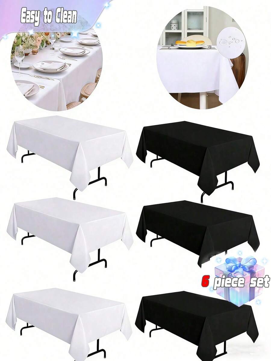 6件套一次性派对桌布，防水PE塑料生日甜点桌布，纯色，适用于户外婚礼、派对、生日聚会、露营 - 彩色 - 查看 1