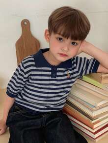 Dazy Kids 儿童秋季服装 男童条纹短袖毛衣 夏季 - 藏蓝色 - 查看 3
