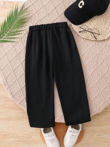 SHEIN 男童纯色休闲裤，适合上学、聚会等各种场合，打造时尚造型 - 黑色 - 查看 2