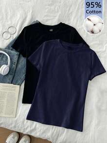 Tseoso Set de 2 camisetas interiores de cuello redondo de manga corta, estilo minimalista y casual, adecuadas para primavera/verano - Multicolor - Ver 10