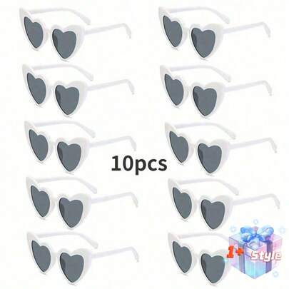 10pcs Cute And Interesting Heart-Shaped Decorative Fashion Glasses For Both Men And Women, Suitable For Wedding Parties, Dance Parties, Etc., In White Color, Christmas