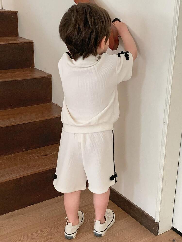 Toddler Boys' Casual English Letter Print Short Sleeve T-Shirt And Striped Shorts Set, Summer