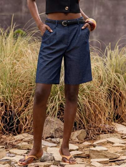 Lumivelle 女士新款春夏抗皱A字休闲优雅短裤，仿牛仔效果