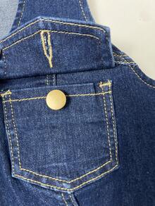 Elamini Y2K Fashion Casual Button-Up Sleeveless Denim Vest With Pockets - Dark Wash - View 4