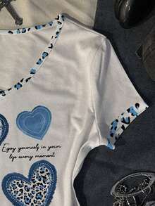 INAWLY T-shirt décontracté à col V avec imprimé léopard et lettres pour femmes - Multicolore - Voir 4