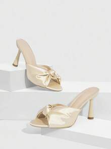 CUCCOO SZL 女士优雅扭结设计时尚百搭高跟凉拖 - 杏色 - 查看 2