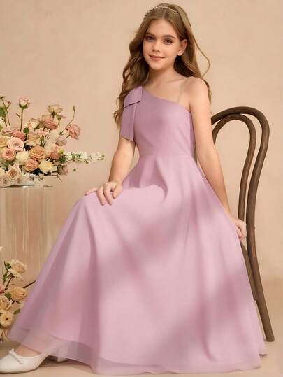 Tween Girls' Elegant Bow Decor Sleeveless Dress, Summer