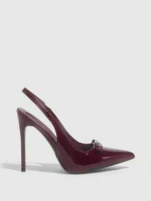 CUCCOO SZL Women Shoes Pointed Thin High Heel Burgundy Bow Diamond Buckle Slingback Women's High Heel Shoes Fashion Sexy Dinner Party Women's Shoes - 6688-55 Mirror burgundy 225 - View 4