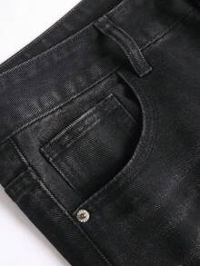 Manfinity Homme 男士休闲日常通勤简约百搭纯色直筒牛仔裤 - 深灰色 - 查看 4