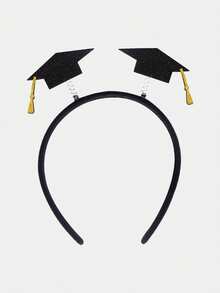 1个带金色流苏的闪光毕业帽头箍，毕业派对拍照道具 - 黑色 - 查看 5