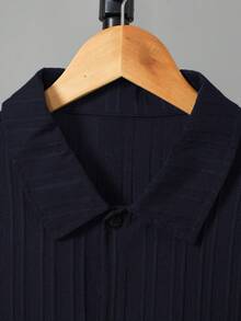 2pcs Teen Boys Casual Street Urban Short Sleeve Shirt And Pants Set - Navy Blue - View 5