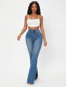 Flexra High Waist Flare Leg Jeans - Medium Wash - View 6