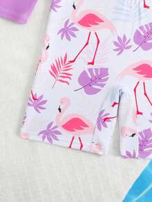 SHEIN 1pc Girls Shark Print Long Sleeve One-Piece Swimsuit, Cute Design, Sun Protection, Summer - Purple - View 6