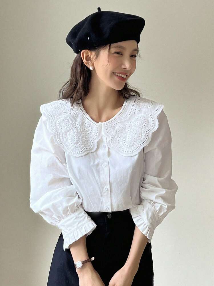 Tall Women's Oversized Peter Pan Collar Long Sleeve Casual Elegant Shirt
