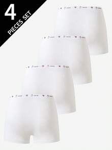 4pcs Girls' Cotton Cute Printed Panties, Assorted Colors Shorts 4 Pack,Sweet Waistband Patchwork Classic White Boxer Briefs - White - View 2
