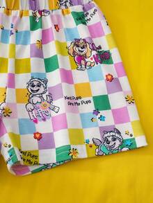 SHEIN | PAW Patrol 女童格子常规肩短袖可爱印花夏季睡衣 - 白色 - 查看 11