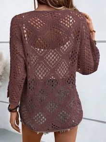 EMERY ROSE Áo len nữ màu trơn cổ tròn khoét lỗ, kiểu dáng thường ngày đa năng. - Gỗ đỏ - Xem 3