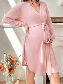 Moonlight&Mama Super Soft & Skin-Friendly Solid Color Maternity Robe - Coral Pink - View 6