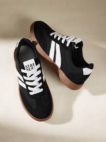 CUCCOO EASI Giày thể thao nữ màu đen cổ điển, giày đi học đa năng mới, giày thể thao trắng nhỏ gọn, giày đế mềm thoải mái cho nữ đi làm và nghỉ lễ. - Đen đậm . - Xem 6