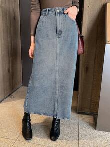 DAZY 女士水洗韩式休闲牛仔裙 - 藍色 - 查看 4