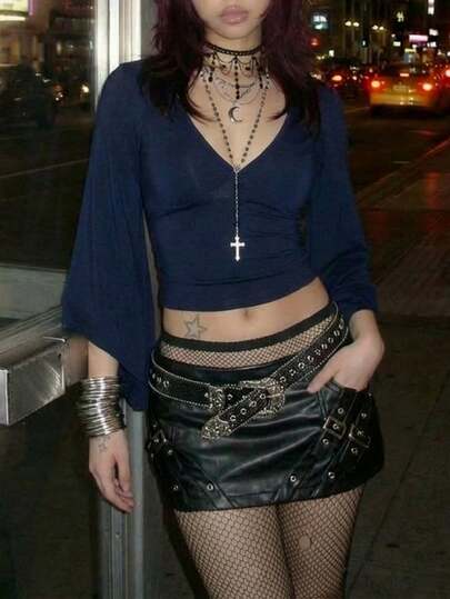 EgrlEra Women's Solid Color V-Neck Casual Versatile Daily Wear Long Sleeve T-Shirt