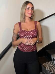 Mélanie ORL 女士约会之夜女友聚会生日派对夜店假日派对优雅波点上衣，女友聚会，约会，日常通勤束身衣，性感夏季上衣，可爱上衣，红色上衣 - 酒紅色 - 查看 5