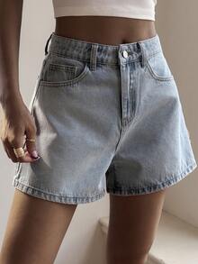 Livesso Pantalones cortos de mezclilla de algodón de unicolor casual para mujer en verano - Lavado ligero - Ver 5