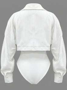 Franclia Áo liền thân dài tay kiểu dáng thường ngày dành cho nữ - trắng - Xem 3