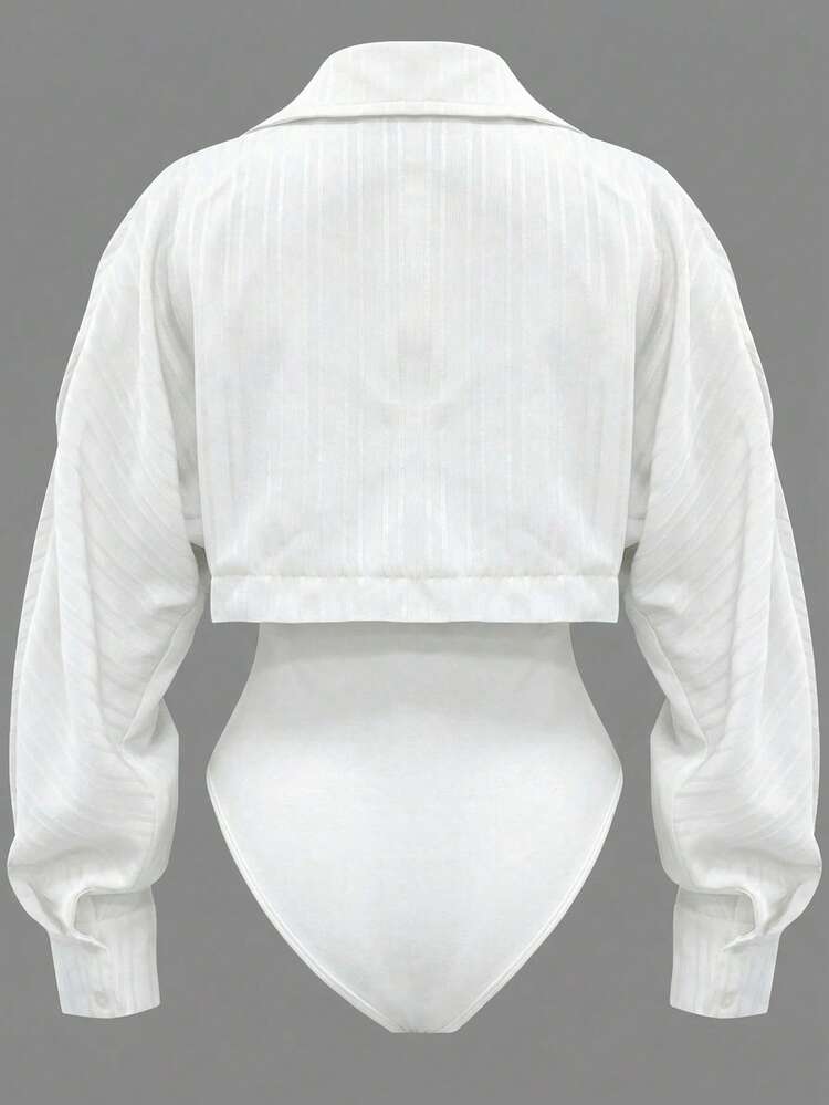 Franclia Bodysuit Feminino de Manga Longa Casual - Branco - Visão 3
