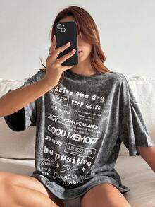 DAZY Women's Round Neck Short Sleeve Distressed Fabric Printed Loose Pullover Casual T-Shirt Y2k Graphic Tees Women Oversized - Black - View 9